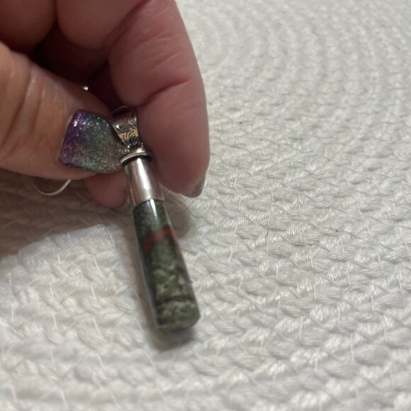 Natural BLOODSTONE AGATE Handmade Sterling 925 Pendant/Chain #192D - Picture 2 of 3